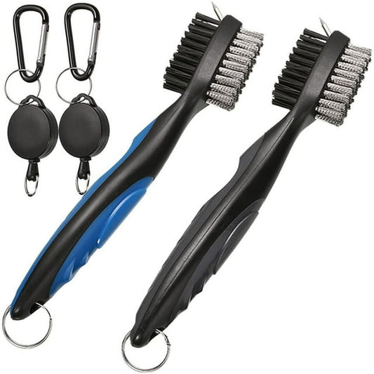 2 Golf Club Brush Groove Cleaner with 2 Ft Retractable Zip-line and Aluminum Carabiner Cleaning Tools