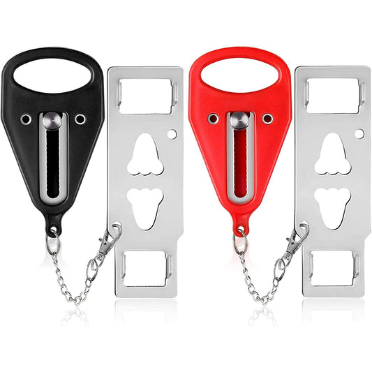 2 Pack Portable Door Lock,Family Travel AirBNB Hotel School Home Apartment Must Haves Security Devices Door Locks Jammer Self Defense for Additional Safety (Red/Black)