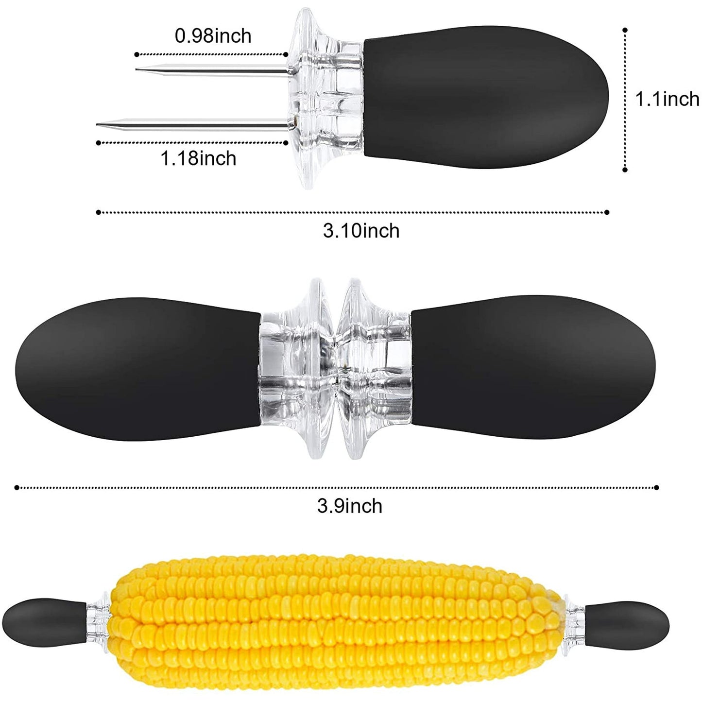 10Pcs/5 Pairs Corn Holders, Stainless Steel Corn on The Cob BBQ Fork Skewers for Home Cooking Parties Camping(Black)