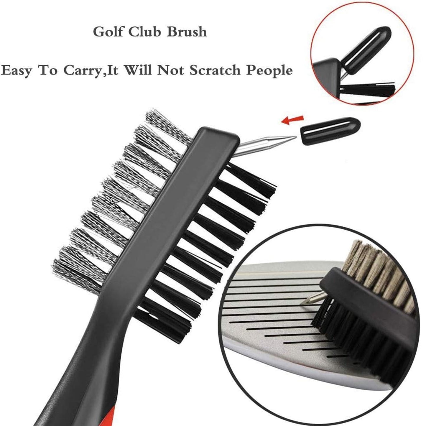 2 Golf Club Brush Groove Cleaner with 2 Ft Retractable Zip-line and Aluminum Carabiner Cleaning Tools