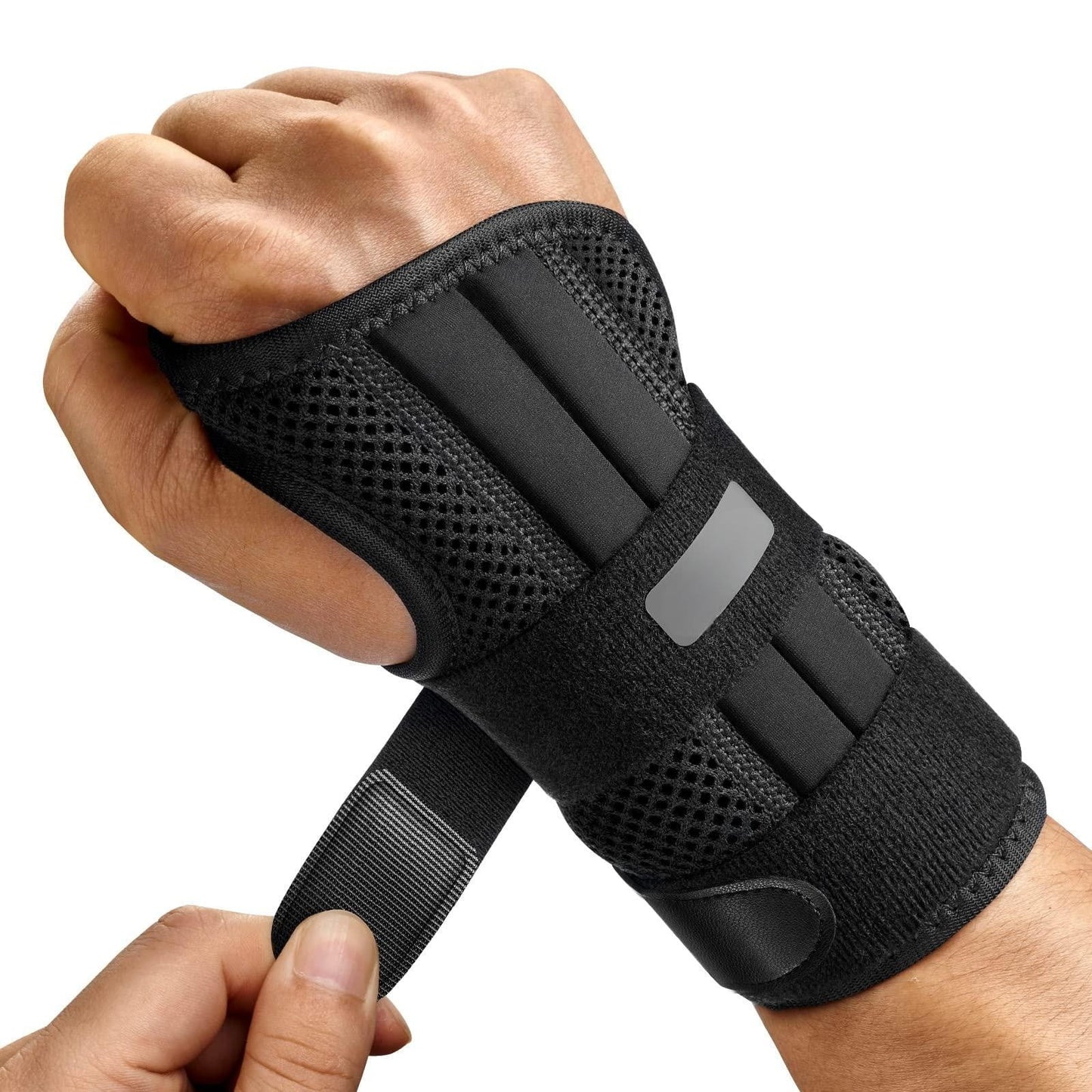 WUSI Wrist Brace for Carpal Tunnel Relief Night Support Up to 3 Supports for Women Men Adjustable Wrist Support Splint for Tendonitis Arthritis Sprains Black (Right Hand, S/M)