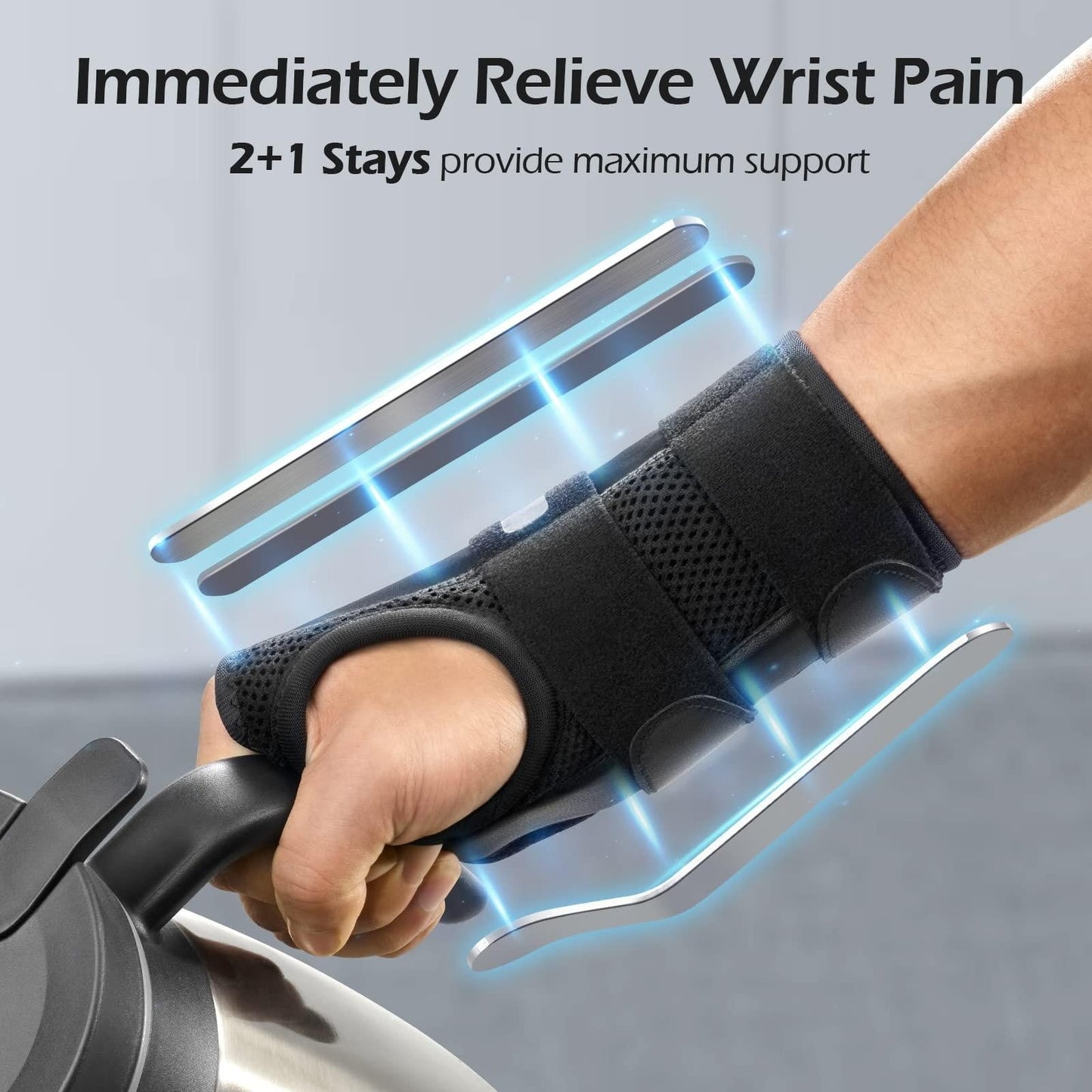 WUSI Wrist Brace for Carpal Tunnel Relief Night Support Up to 3 Supports for Women Men Adjustable Wrist Support Splint for Tendonitis Arthritis Sprains Black (Right Hand, S/M)